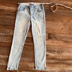 Democracy Pale Blue Skinny Jeans with Frayed Ankles